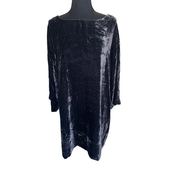 Adrienne Vittadini Whimseygoth Fairy Black Crushed Velvet Tunic Dress Minimalist - Picture 1 of 10